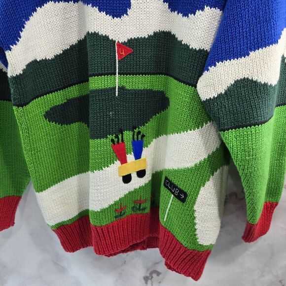 Vintage Sweater Mens Large Womens XL Cardigan Golf Golfing Peru Cotton Salsa - Picture 7 of 12